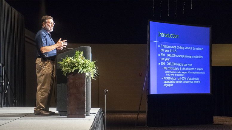 Daryl Morrical, MD, FACP, FCCP from Muncie is pictured presenting his seminar titled: "Pulmonary Embolism—Same Old Disease, New Options for Diagnosis and Management." Photo by: Mike Rhodes