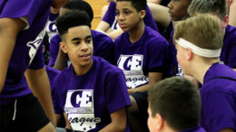 Eric Redfield, Northside student, talks with other ICE League hopefuls before Draft Day drills get under way Saturday, Feb. 2. (Photo provided by Project Leadership / ICE League).