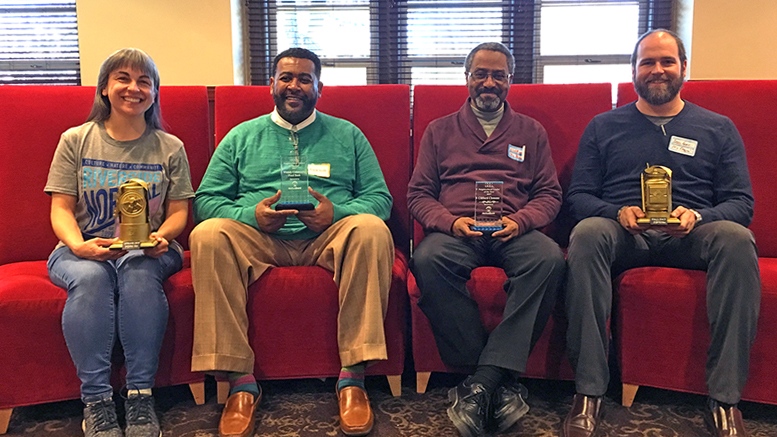 (L-R): Muncie Neighborhoods' 2018 IDEA Conference Neighborhood Award Recipients—Melinda Messineo (Riverside Normal City), Clifford Clemmons (Blaine Southeast), Brad King (Old West End), Frank Scott (Whitely) Photo by: Aimee West