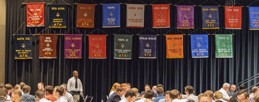 Some of the banners representing various chapters of Delta Tau Delta's northern division are pictured. Photo by: Mike Rhodes
