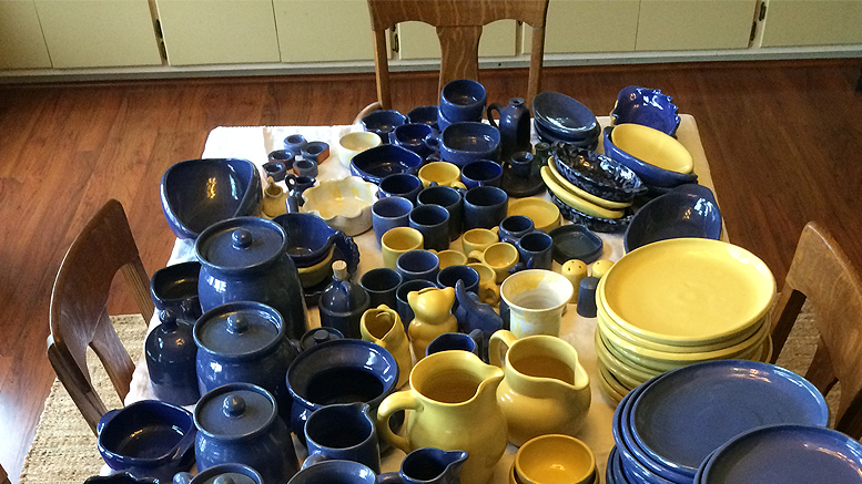 My wife’s Bybee Pottery fills a large dining-room table. Photo by: Nancy Carlson