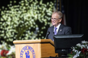 City of Muncie Mayor Dennis Tyler presents his final "State of the City" address at the Horizon Convention Center. Photo by: Mike Rhodes