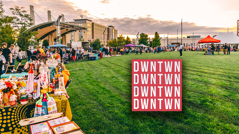 Vendor tents surround Canan Commons in downtown Muncie. Photo by: Intersection Agency