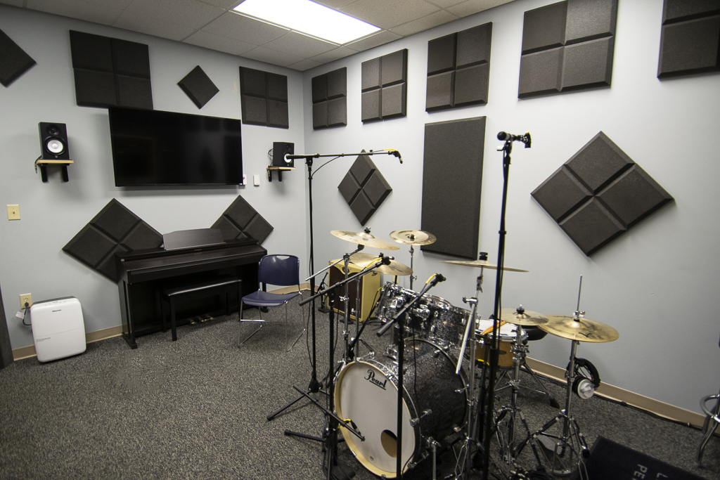 The recording studio area. The engineering booth is immediately to the right of this picture.