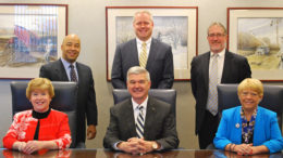 The leadership at Muncie Power Products approaches their work as a team. Back row (left to right): Damon Elmore, Scott Huntsman and Larry Wesley. Front row (left to right): Liz Ludwick, Ray Chambers and Kathy White. Photo provided