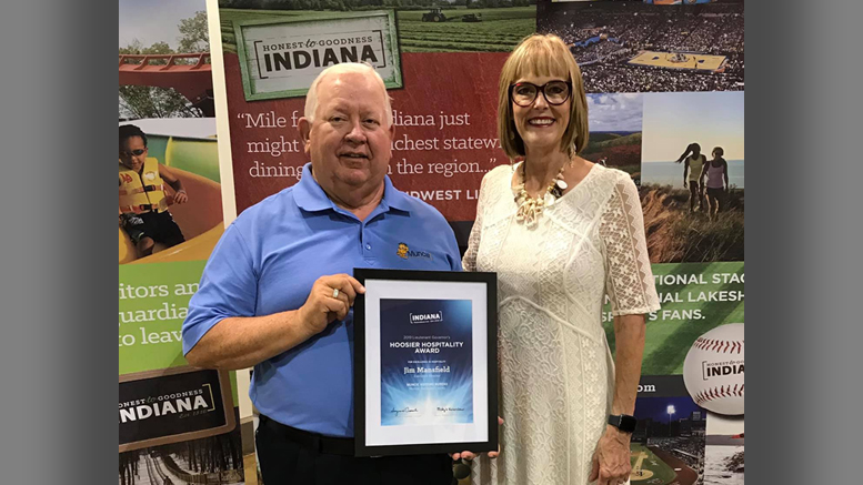 Jim Mansfield is pictured with Indiana Lt. Governor Suzanne Crouch receiving his award in ceremonies held earlier today. Photo provided