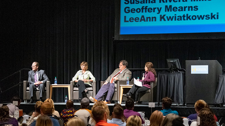 Pictured L-R: Panel discussion with Geoffery Mearns, LeeAnn Kwiatkowski, Jim Williams and Susana Rivera-Mills. Photo by: Mike Rhodes