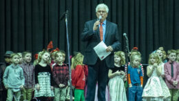 Steve Lindell is pictured at the annual Christmas Sing with children from West View Elementary. Photo by: Mike Rhodes