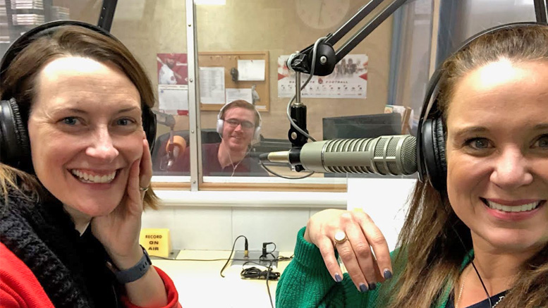 United Way Loaned Executives Co-Chairs Kristen McCauliff and Jennifer Stanley are pictured recording commercials with Woof Boom Radio's Creative Services Director, Simon Hoying. Photo provided