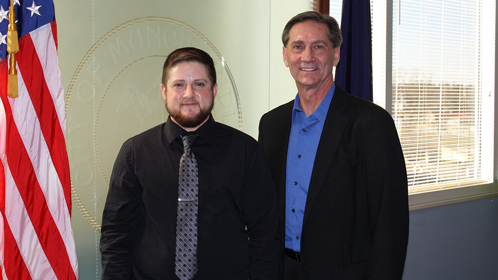 Pictured L-R: Ethan Browning, Animal Control Director for the City of Muncie; Mayor Dan Ridenour.