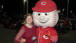 Megan Orbin from Woof Boom Radio is pictured with "Mr. RedLegs." Photo by Mike Rhodes