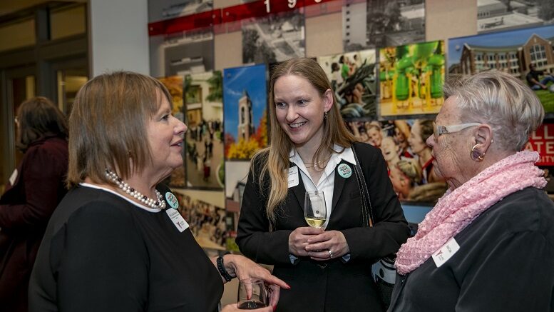 People attending the 2019 Indiana Women of Achievement Awards dinner gather at the Ball State Alumni Center to celebrate the contributions of the award recipients. Photo provided