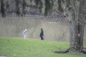 Throwing rocks into the White River