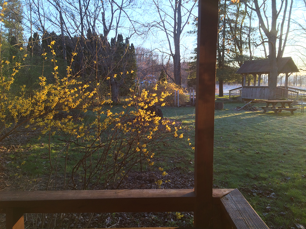 The morning view from the porch of a Story Inn cabin reflects peacefulness. Photo by Nancy Carlson