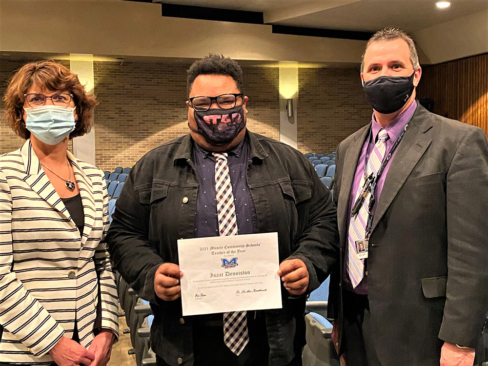 Pictured L-R: MCS CEO Dr. Lee Ann Kwiatkowski, Isaac Denniston, Northside Principal Eric Grim.