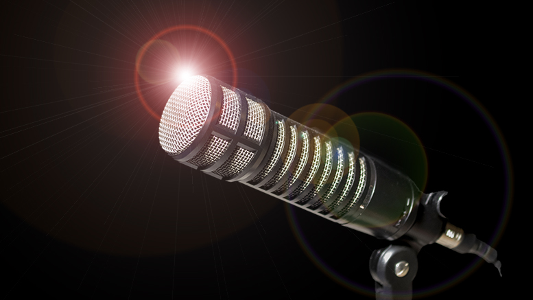 The official microphone of MuncieJournal.com—the dynamic cardioid Electrovoice model RE3020. Photo by Mike Rhodes