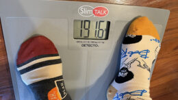 Even super-cool socks can’t out-hip talking bathroom scales. Photo by Nancy Carlson