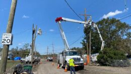 Crews with Indiana Michigan Power assist in the power restoration efforts following Hurricane Ida. Photo provided.