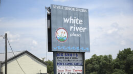 The sign at the south end of White River Plaza. Photo by Mike Rhodes