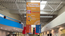 Entrepreneur Showcase Week banners greet visitors inside the lobby of the Innovation Connector. Photo provided