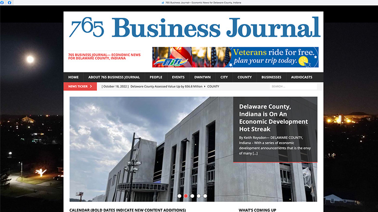 The 765 Business Journal homepage, accessible from MuncieJournal.com. Site development by Mike Rhodes