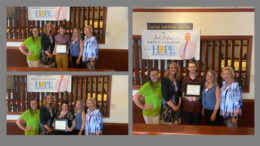 2022 Scholarship winners: Top left, Chandler Whitworth; Bottom left, Kara Cantrell; Right, Jacob Brannon and Debbie Edwards. Also pictured are: (left to right) Kailee McKnight, Tina Black, and Melanie Surface.