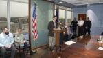 Mayor Ridenour and representatives from IU Health Ball Memorial Hospital and local law enforcement are pictured during the announcement of "The Muncie Crisis Center." Photo by Mike Rhodes