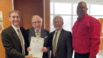 L-R: Mayor Ridenour; Dr. Gray; Dr. Bird, President of IU Health Ball; Deputy Mayor Richard Ivy. Photo provided