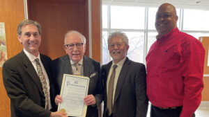 L-R: Mayor Ridenour; Dr. Gray; Dr. Bird, President of IU Health Ball; Deputy Mayor Richard Ivy. Photo provided