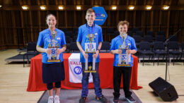 Pictured L-R: TaMerra Edwards (second runner-up), Craig Ulrey (champion), and Joshua Thorpe (first runner-up). Photo provided by Ball State University