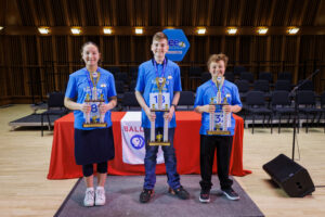 Pictured L-R: TaMerra Edwards (second runner-up), Craig Ulrey (champion), and Joshua Thorpe (first runner-up). Photo provided by Ball State University
