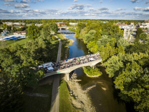 Aerial view of a past bridge dinner. Photo provided