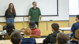 Pictured L-R: Christina and David Arquette present to Ball State Students this past September. Photo provided