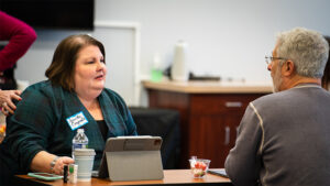 Annette Craycraft and Bryan Ayars are pictured during a nonprofit program hosted by Shafer Leadership Academy and Nonprofit Support Network. The upcoming All Aboard Workshop aims to provide education to community members who are interested in board service. File photo.