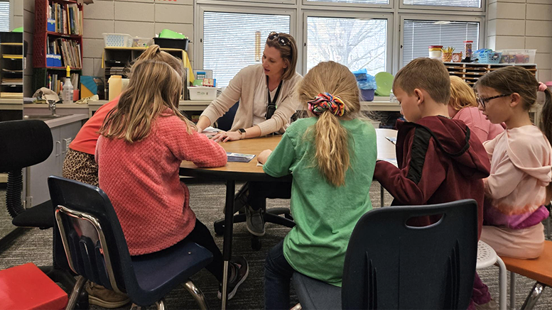Mrs. Jen Scholtes is pictured teaching a guided reading group at Pleasantview Elementary School. Photo provided