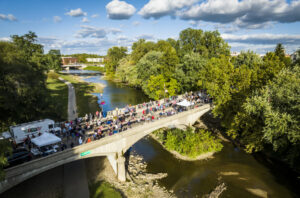 An aerial view of a Muncie Bridge Dinner as photographed by Ty Morton.