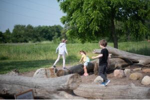 Children play at Red-tail Land Conservancy’s Dutro-Ernst Woods’ Nature Area. Photo by Maggie Manor