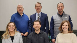 Back Row L-R: Tom Simpson, Dr. Greg Hinshaw (Superintendent), Jason Brooks— Front Row L-R: Victoria Gasaway, Ryan Kelly, Alison Tokar