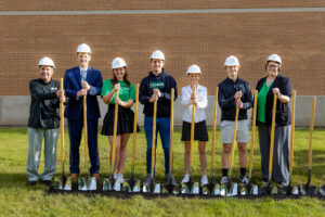 Students participate in the ground breaking of Yorktown High School's expansion project. Photo provided