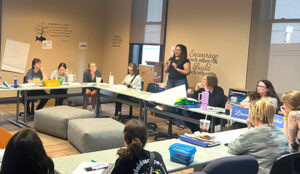 BY5 Early Childhood Initiative was awarded $40,000 to support the BY5 Professional Learning Institute which provides training and professional development opportunities to childcare providers in Delaware County. Pictured, Childcare workers participate in a professional Learning Institute session in partnership with Dr. Beth Trammell and the Make Words Matter Fellowship.