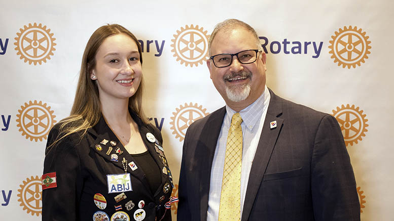 Rotary exchange student Maria (Duda) Trento Martendal and Muncie Rotarian Daniel Stallings. Photo by Matt Howell