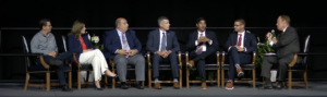 The panel discussion at the recent "2024 Engage West Central Indiana - Terre Haute" that took place in July. Photo Screenshot from IBJ Media video of the event.