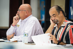 Brett Ellison, executive director of Muncie OUTreach and Dave Franklin, OUTreach board member, at a recent Nonprofit Support Network session.