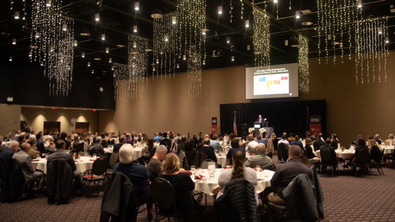 Dr. Michael Hicks shares his forecast at the 2025 Indiana Economic Outlook breakfast. The 2026 event will be held Wednesday, January 21 in downtown Muncie. Photo by Muncie Fine Portraits.