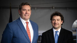 Ball Brothers Foundation President/CEO Jud Fisher (left) and Nate Howard, Executive Director of the Muncie Land Bank (right), at a recent event highlighting major redevelopment momentum in Muncie’s Old West End.