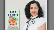 Aimee Nezhukumatathil, author, is shown with the book cover of, Bite by Bite Nourishments and Jamborees. Photo provided.