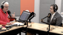 Steve Lindell is pictured interviewing Jeff Mitchell, Ball State Director of Athletics during the March 3, 2026 broadcast of WMUN's Delaware County Today radio show.