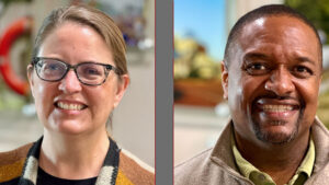 Ball Brothers Foundation’s 2026 Fellows: Jena Ashby (left), Relationship and Resource Director at Nonprofit Support Network, and Ken Hudson (right), Executive Director of Whitely Community Council.