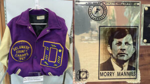 Two items on display include a 1967 De Soto high school letter jacket and an award presented to Morry Mannies. Photo provided.