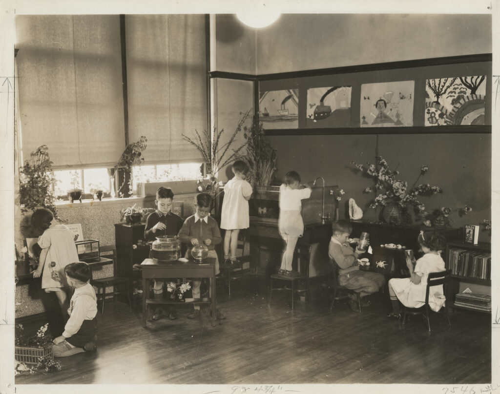 tudents learn inside Burris Laboratory School during its early years, illustrating the school's nearly century-long tradition of serving as a laboratory for innovative teaching and teacher preparation.